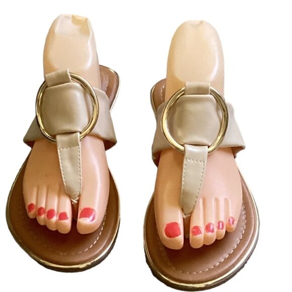 Liz Claiborne Cabella Flats Sandals Wide T-Strap/Thong Light 7 Beige/Nude 146L - Picture 2 of 6